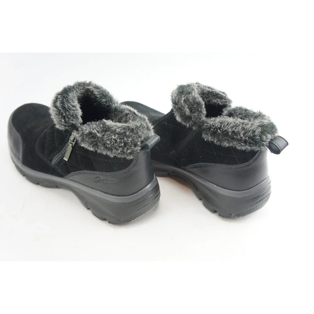 Skechers Easy Going Cozy Inn Boots 7.5 Black Suede Faux Fur Relaxed Fit 48971 GC
